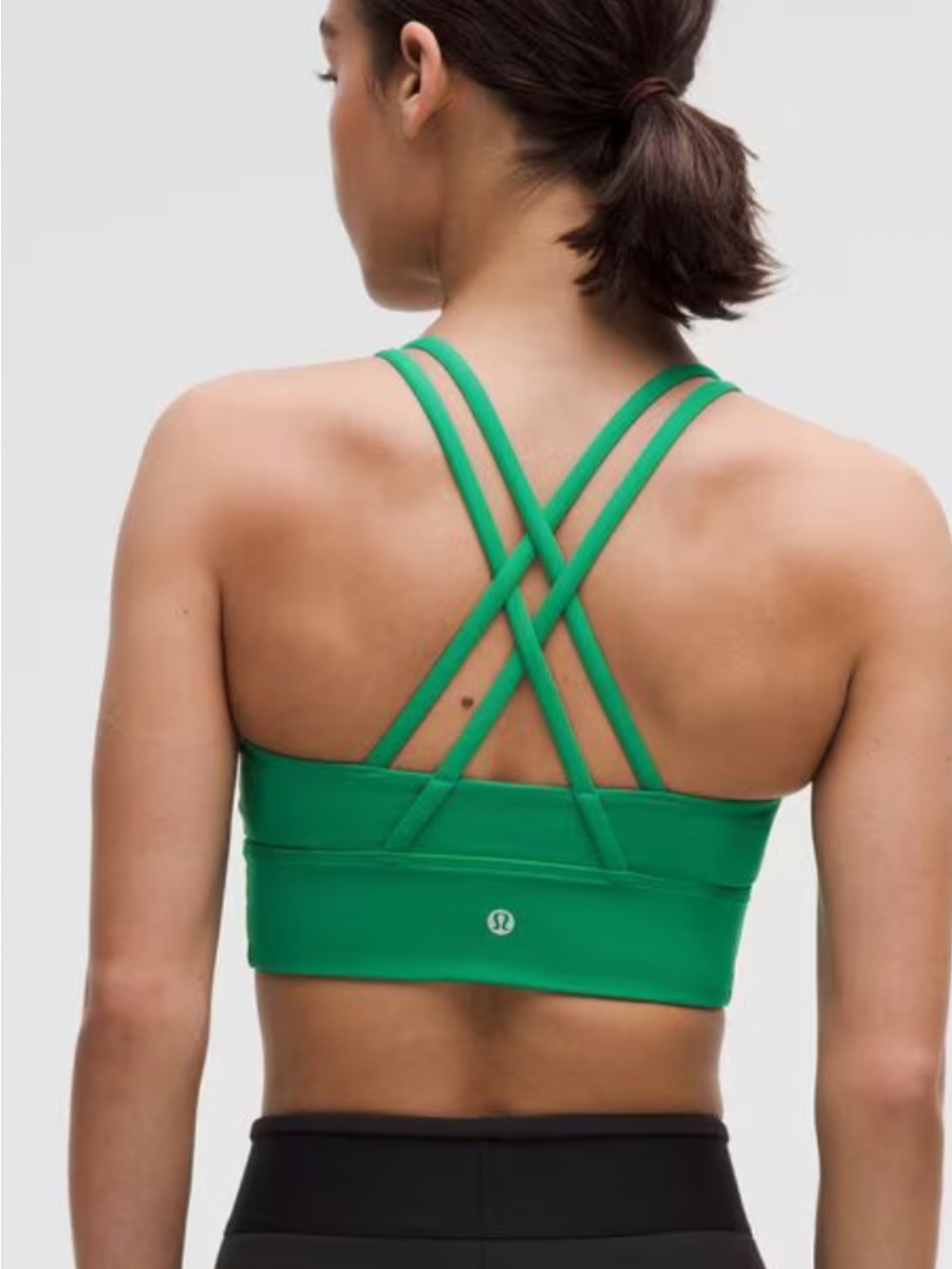 EUC Lululemon Energy Longline Bra Medium Support Green Pads Sz 10